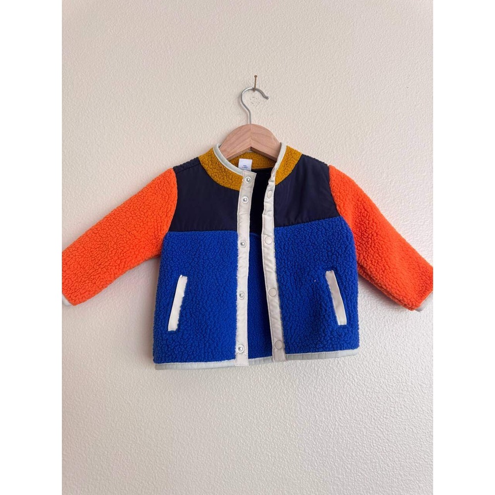 Old Navy Colorblock Sherpa Snap Jacket 6-12M Retro Outdoorsy Streetwear Scandi
